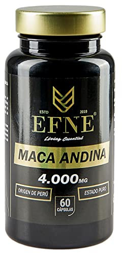 EFNE | Maca Andina 4.1 | Equivalente a 2000 mg en planta | Origen de Perú | Estado puro 100% | Maca Andina pura 4000 MG con Vitamina B12 + Selenio + Zinc | Vigorizante | 60 cápsulas
