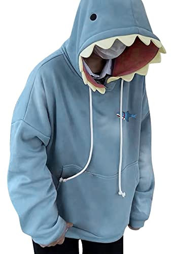Duohropke Shark Hoodie Jacket Street Fashion Shark Head Camouflage Hoodie 3D Pullover Langarm Hoodies Herren Damen, azul, XL