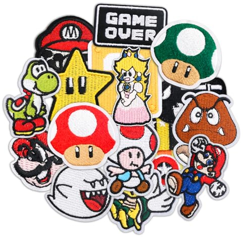 Flicken Zum AufbüGeln, Patches Zum AufbüGeln, AufnäHer Zum AufbüGeln Kinder, 16pcs Super Bros BüGelpatch, Mario Sticker BüGelflicken Für Textilien Kinder, Kleidung Jacken RucksäCke Jeans, Diy T-Shirt