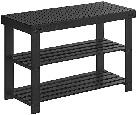 SONGMICS Bamboo Shoe Storage Bench, Shoe Rack Bench, Hallway Bench, for Living Room, Bedroom, Black LBS04H