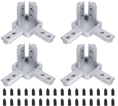 sourcing map 3-Way End Corner Brackets, 4Pcs L Type Interior Joint Connectors with Screws for 4040 Series Aluminum Extrusion Profile Slot 8mm (Silver)