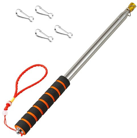 Qiuboluny Mât de drapeau télescopique de 3 m avec clips - Poteau de drapeau portable léger et extensible - En acier inoxydable - Pointeur de drapeau pour enseignants avec poignée antidérapante (3