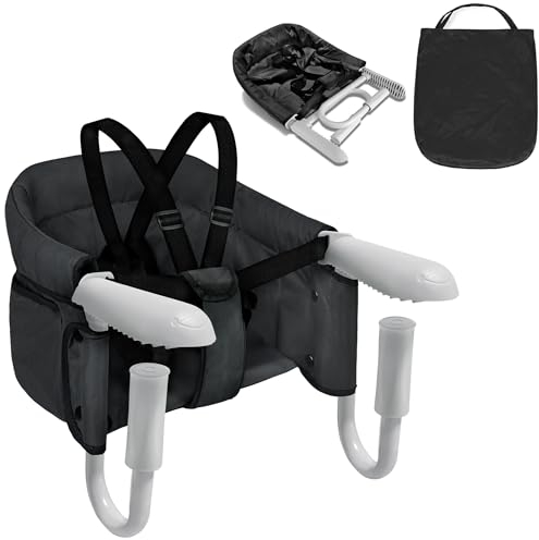 PEILU Faltbare Tischsitze Baby Boostersitze mit 3-Punkt Sicherheitsgurt & Anti-Rutsch-Klemmen Ergonomischer Kinder Esszimmerstuhl Sitzerhöhungen Tragbar Babysitz für Zuhause & Reise (Schwarz)