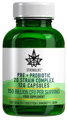 Stronglife Probiotic Complex with Prebiotic - 150 Billion CFU 20 Strains - with Lacto Bifido Entero & Strepto Probiotics for Gut Health - 120 Capsules Lactobacillus Acidophilus, Bifidum & More