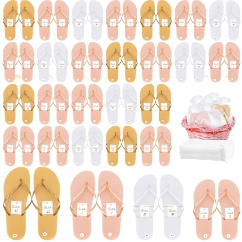 KisSealed Bulk Flip Flops for Wedding,24 Pairs Flip Flop Sandals,Hotel Guest Spa Slippers with Size Cards for Pool Beach Party