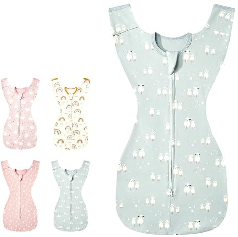 Tyuodna Pucksack Baby 0-3 monate/3-6 Monate,Weiche Gekämmte Baumwolle Schlafsack Baby 1 tog,Baby Swaddle mit Zwei-Wege-Reißverschluss,Ideal für Raumtemperaturen 15°-25°C (0-3 Monate, Graues Lamm)