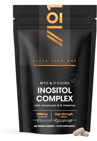 Myo Inositol & D Chiro Inositol 4000mg – PCOS Supplement with Chromium Folic Acid & Vitamin B6-60 Vegan Tablets – By Alpha01