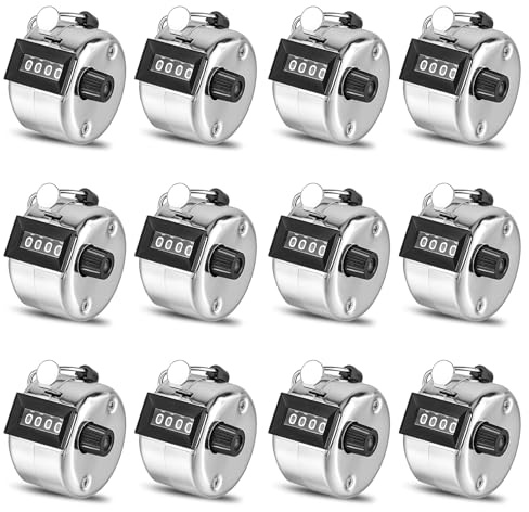JOUTYFOR 12 Pcs Hand Tally Counter 4-Digit Lap Counter Clicker, Manual Mechanical Handheld Pitch Click Counter with Finger Ring for School Golf & Knitting Row Croche