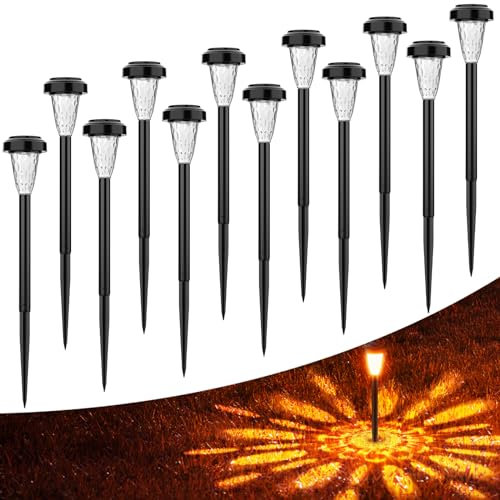 FIFlying Lot de 12 lampes solaires d'extérieur à LED - Décoration de jardin - Étanche IP65 - Pour pelouse, cour, chemins, jardin, extérieur, éclairage d'entrée de garage