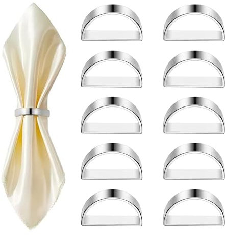 Tkxjry 10 Stück Metall Serviettenschnallen, Silber, Modern, Minimalist, Halbkreisförmig, für Zuhause, Hochzeit, Urlaub und Party