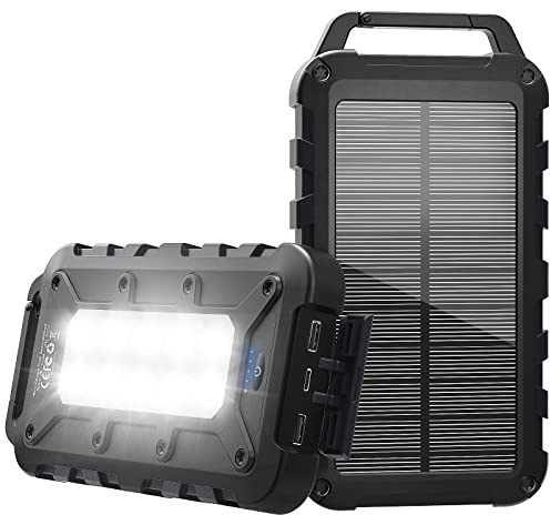 Solar Power Bank 26800 mAh, PD 15 W Portable Solar Charger USB C Outdoor Waterproof External Battery with LED Light and 3 Outputs for Tablets, Smartphones, Outdoor Camping and More Black