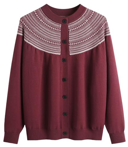 Hrjxfpt Fairisle Norwegian Jumpers Women's Fun Autumn/Winter Retro Flower Long Sleeve Button Knitted Cardigan Sweater Halloween Christmas Ski Turtle Neck Tops Travelling Essentials Pullover for Mom