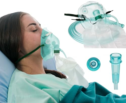 Tiga-Med Maschera di ossigeno ad alta concentrazione per adulti | Maschera non rebreathing con sacchetto del serbatoio | con clip per naso, tubo da 210 cm, attacco standardizzato | senza DEHP |