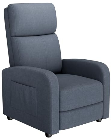 Zstar Sillón Reclinable Manual De Tela De Lino con Bolsillo Lateral, Respaldo Alto, Cojín Grueso, Respaldo Ajustable, Cómodo Sillón para Sala De Estar, Cine En Casa y Dormitorio.