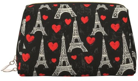 Nevjipu Grande trousse da viaggio in pelle PVC con stampa Torre Eiffel a forma di cuore, borsa per cosmetici da donna con cerniera, custodia impermeabile portatile per la cura della pelle, beauty case