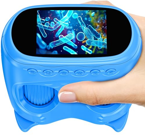 Microscopio e telescopio 2 in 1 per bambini, microscopio digitale 1000X con schermo HD da 2”, telescopio 10X,giocattolo scientifico STEM portatile con luci LED, regalo per bambini dai 3 ai 12 anni,blu