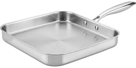 TeCuisine – Poêle Carrée Inox 18/10 Triply – 28x28 cm – Sans Revêtement – Sans PFAS, PFOA, PTFE – Compatible Tous Feux Dont Induction – Manche Riveté Froid – Cuisson Saine et Durable