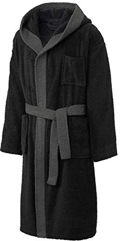 CelinaTex S-XXL Bademantel Kapuze Uni zweifarbig lang aufgesetzte Taschen Herren warm Frottee reine Baumwolle OEKO-TEX Borkum