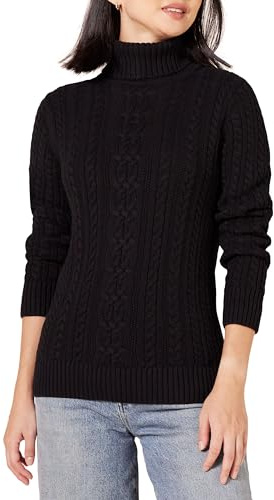 Amazon Essentials Jersey de Cuello Vuelto y Punto Cable de Tipo Pescador (Disponible en Tallas Grandes) Mujer, Negro, L