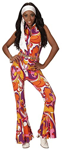 Combinaison rétro des années 70 pour femme avec motif orchidée, costume de reine disco - Combinaison pour festival des années 70, multicolore, L