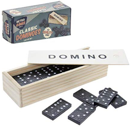 Retro Classic Games Desktop Wooden Dominoes Children and Family Fun, Black