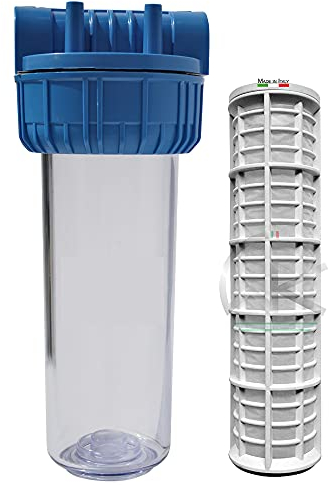WK Contenitore Filtro 10 3/4 Tipo 3 Pezzi Staffabili con Cartuccia in Nylon lavabile e riutilizzabile 10 - Made in Italy - Struttura Robusta e Versatile per Filtrazione dell'Acqua