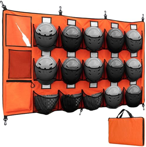 VISEMAN 15-Pocket Baseball Dugout Organizer - Hanging Equipment Rack for Helmets & Gloves - Includes 7 Fence Hooks & Carry Bag - Softball Team Gear