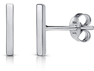Amberta Pendientes de Botón Minimalistas para Mujer en Plata de Ley 925: Pendientes Barra de Plata