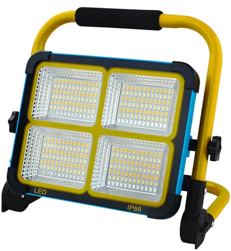 TOPBOS Faretto LED da Cantiere 100W, con Staffa Pieghevole, Batteria da 16500 mAh, Ricaricabile di Type-C e Solare, 4 Modalità di Illuminazione per il Campeggio, il Lavoro e La Pesca