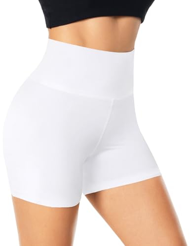 FuelMeFoot Radlerhose Damen Kurze Sporthose High Waist Shorts Leggings Unterhosen Sommer Leggins Fitness Hotpants Gym Bike. A001-Weiß L/XL