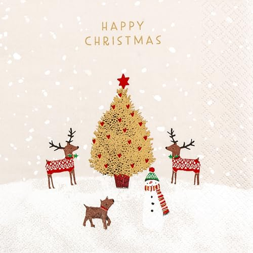HOME FASHION Serviette Winter Buddies, 33 x 33 cm, 20 Stück, Feierliche Tischdekoration, Festliche Servietten, Serviettentechnik