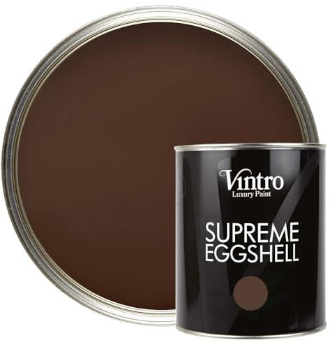 Vintro Paint | Eggshell Paint | for Walls | Wood | Trim | Satin Furniture Paint | Interior & Exterior Use. 1 Litre (Ribwort - Dark Brown)