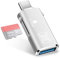 TF Kartenleser, Micro SD Kartenleser und USB zu Typ-C Adapter, Typ C TF Speicherkartenleser Adapter Kompatibel mit Laptops, MacBook, Samsung Galaxy (Silber)
