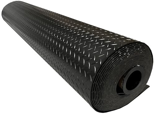 Shield Autocare © Heavy Duty Commerical Grade PVC Vinyl Floor Matting Garage Industrial Large Diamond Checker Black | Blue | Light Grey | Dark Grey | 1.3m Width | 3.2mm Thick (Black, 1.5m x 1.3m)
