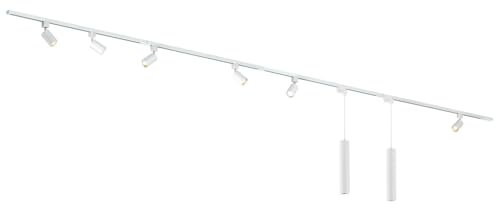 Focus III Luces de riel 6 focos y 2 luces colgantes Blanco - 400cm - Forma I