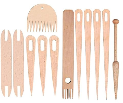 Suoumwa 12-Teiliges Gobelin-Webstab-Set, 7-Teiliges Webstab-Set mit Großen Öhrchen, 2 Webschiffchen, 2 Webkämme