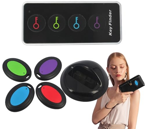 Demsyeq Localizador de llaves y rastreadores – Localizador de llaves con sonido de 85 dB, alcance de 130 pies, localizador de billetera, localizador inalámbrico de artículos perdidos para interiores y