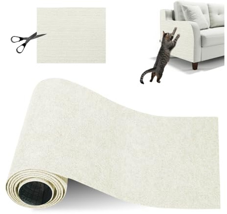 YZROHYI Griffoir Chat Canapé 40 X 200 cm,Protection Canapé Chat Anti Griffe,Tapis Griffoir Chat Adhesif,Protecteur de Rayure de Chat,Tapis à Gratter Autocollant,Protege Canape Griffe Chat-Blanc
