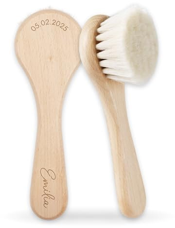LAUBLUST Personalisierte Haarbürste für Baby - Geschenk zur Geburt mit Name | Weiche Kinder-Bürste für Babyschauen | Haarkamm aus Holz für Mädchen, Jungen - Babyzubehör für Neugeborene
