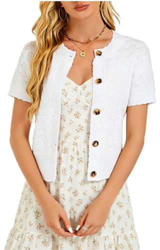 Boléro Femme Cardigan Court Gilet Veste Tricot Bouton Manches Longues Évidée Robe T Shirt Bretelle Chic Rétro Elégante Soirée Fête Décontracté