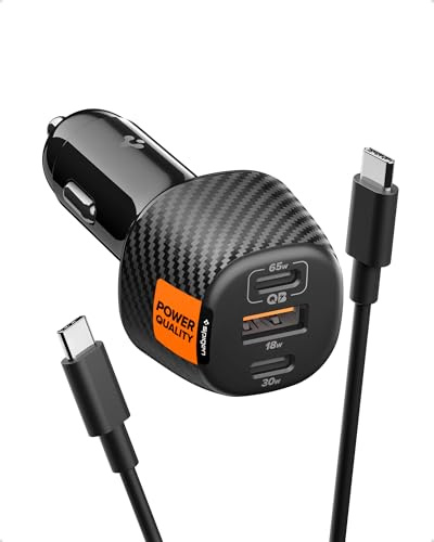 Spigen ArcStation Essential 113 W USB C snabb billaddare [E-markörkabel ingår och 3 portar] mini cigarettändarladdare, kompatibel med iPhone 17 Pro Max Samsung S26 Ultra Pixel 10 Pro XL Fold