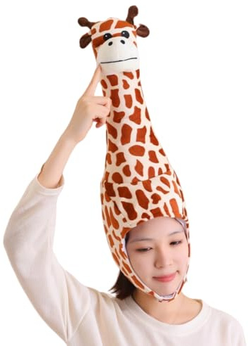 SIQITECHUK Funny Giraffe Hat Plush Novelty Hat Stuffed Animal Head Cap Cute Giraffe Costume Cosplay Headwear for Funny Fancy Dress Birthday Party Halloween