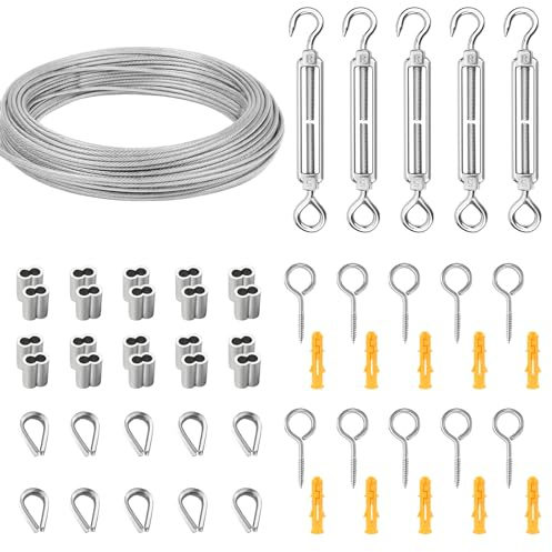 ANOMM 30M Klätterrep för växter, 2mm PVC-belagd Rostfri Stålvajer med M5 Spännskruv, Trädgårdstråd kit, Vajerkit, Staketspännare, Trädgårdsvajer, Utomhusljusslinga