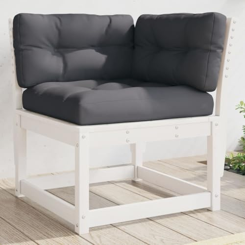 HaoChrymec Canapé d'angle de Jardin en Pin Massif, avec Coussins Blanc, Confortable et Modulable, Canapé Extérieur Terrasse, Banquette Extérieur, pour Jardin, Terrasse, Patio, 73x73x78 cm