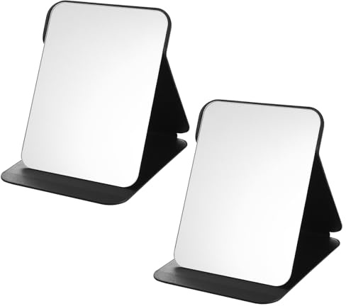2 Espejo de maquillaje portátil de viaje, Espejo de mesa mano, Espejos portátiles de sobremesa, Espejos compactos plegables de cuero HD, para maquillarse oficina escritorio camping (21,5 x 15,5 cm)