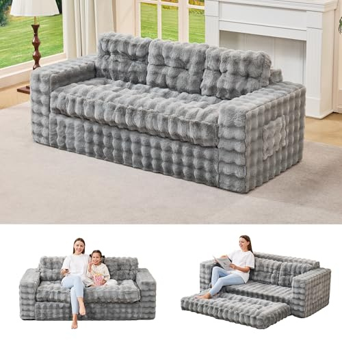 Hobestluk 3-Seater Sofa Boneless Couch with Tufted Button Design 2 in 1 Comfy Cloud Couch Oversized Sofa for Living Room Bedroom Apartment or Office (Grey, 3 Seater)