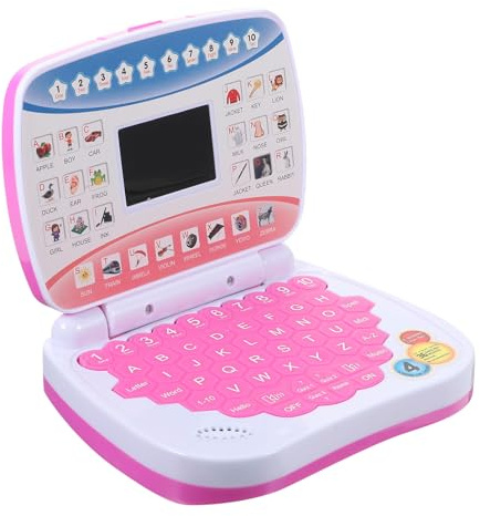 WHAMVOX Educational Laptop for Ages 1-3 with LED Display, Mini Pink Learning Computer with Music, Interactive Early Learning Electronic for Preschool