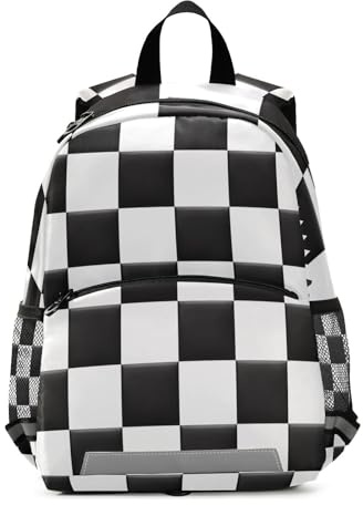 RPLIFE Mochila para niños pequeños con correa, clásica, color negro y blanco, mochila escolar para niños, mini mochilas de jardín de infantes, 3-6 años, mediana