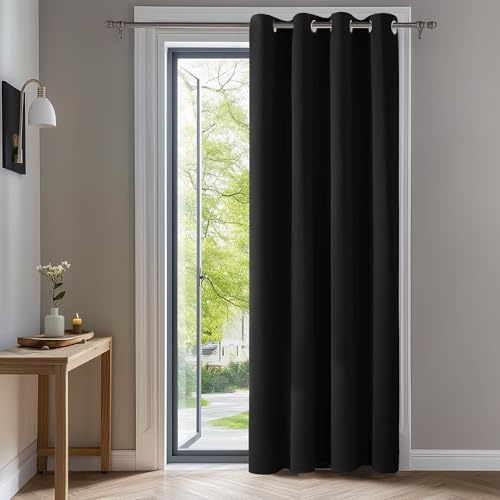 Deconovo Super Soft Solid Black Out Curtain Thermal Insulated Eyelet Blackout Curtain for Kids Bedroom 52x 95 Black 1 PANEL