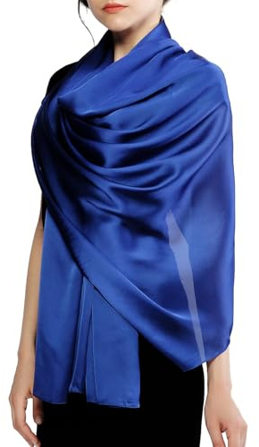 RIIQIICHY Silky Blue Pashmina Shawls and Wraps for Women Wedding Ladies Lightweight Scarf